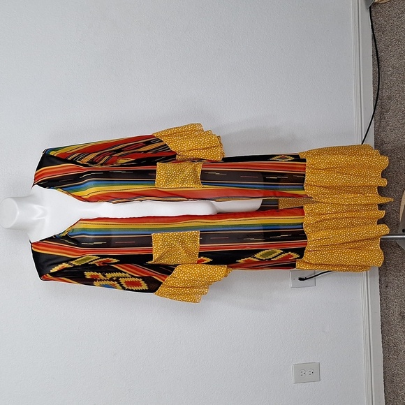 Multicolor Striped Bohemian Boho Hippie Bell Sleeve Kimono Duster Size L/XL - Picture 4 of 13